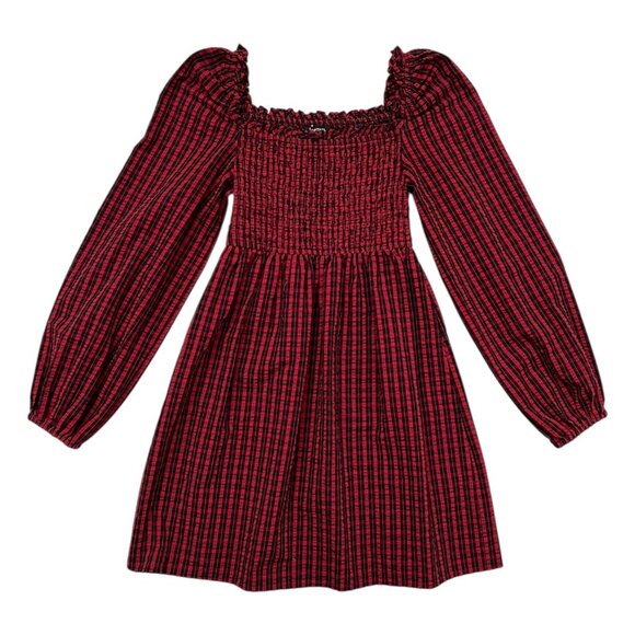 The Fifth Label Plaid‎ Seersucker Mini Dress Red XS Puff Sleeve Cottagecore Punk - Picture 1 of 10